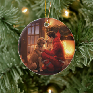 Décoration En Céramique Beagle Noël, cadeau pour l'amoureux des pompiers d