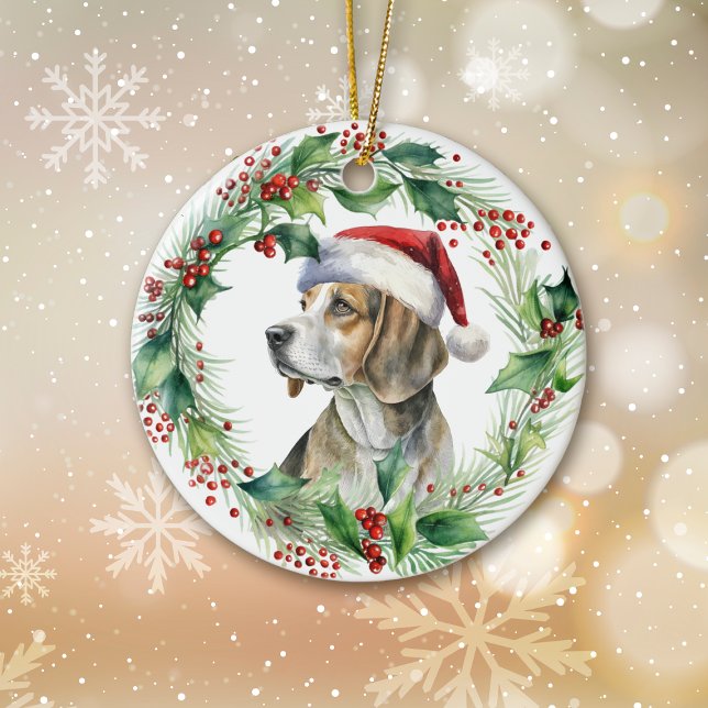Décoration En Céramique Beagle Santa Hat Holly Wreath Noël (Créateur téléchargé)