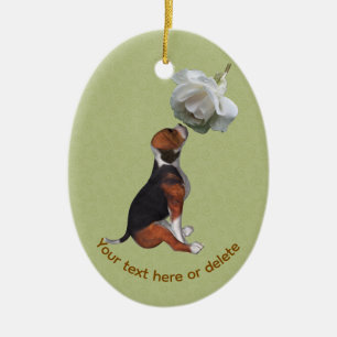 Décoration En Céramique Beagle White Rose Chien Personnalisé