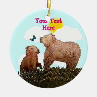 Décoration En Céramique Bear Cub et Mother with Butterfly