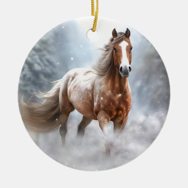 Décoration En Céramique Beau Appaloosa Cheval dans le Noël de neige (Devant)