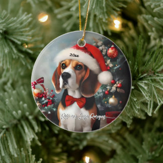 Décoration En Céramique Beau Beagle avec Santa Hat