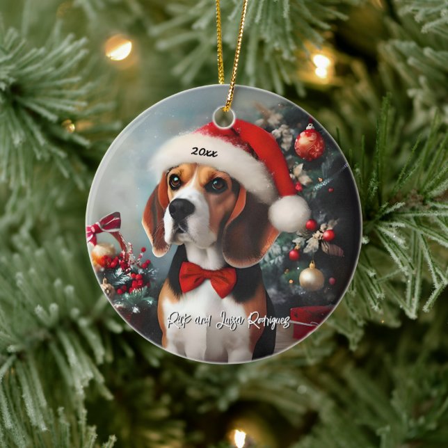 Décoration En Céramique Beau Beagle avec Santa Hat (Arbre)