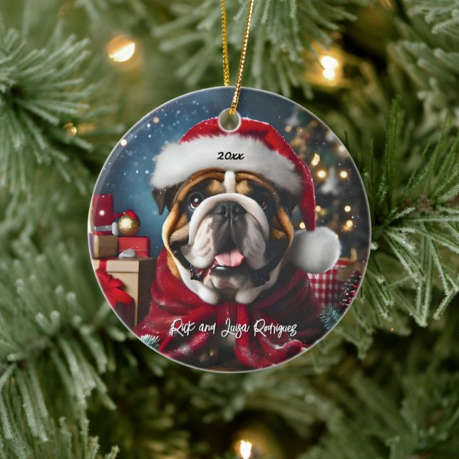 Décoration En Céramique Beau Bulldog avec Santa Hat (Arbre)