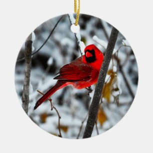 Décoration En Céramique Beau cardinal rouge vif dans la neige