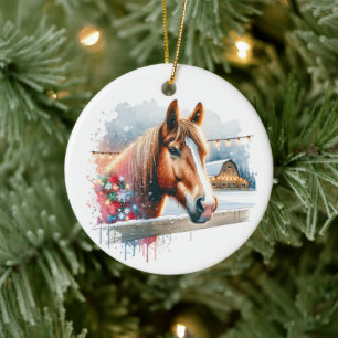 Décoration En Céramique Beau Cheval Brown à la ferme Noël