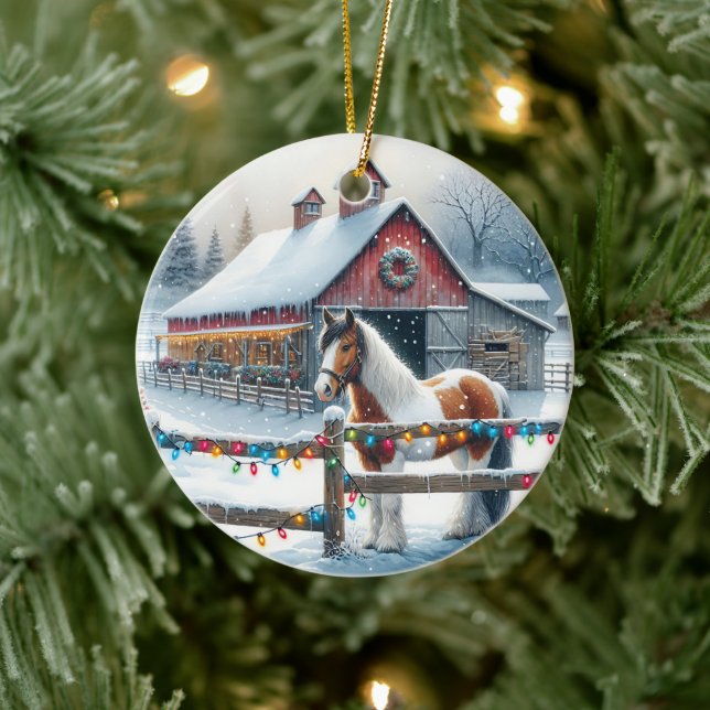 Décoration En Céramique Beau cheval sur une ferme de Noël Personnalisé (Arbre)