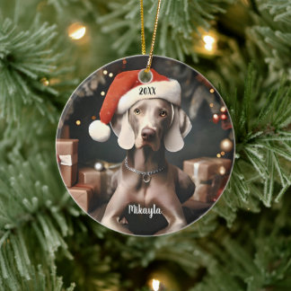 Décoration En Céramique Beau Weimaraner avec Noël du Père Noël