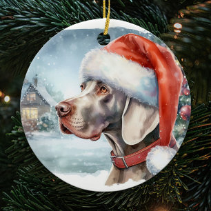 Décoration En Céramique Beau Weimaraner Chien hiver Noël