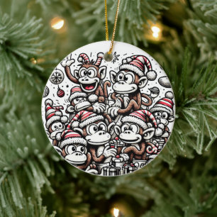 Décoration En Céramique Beaucoup de singes de Noël