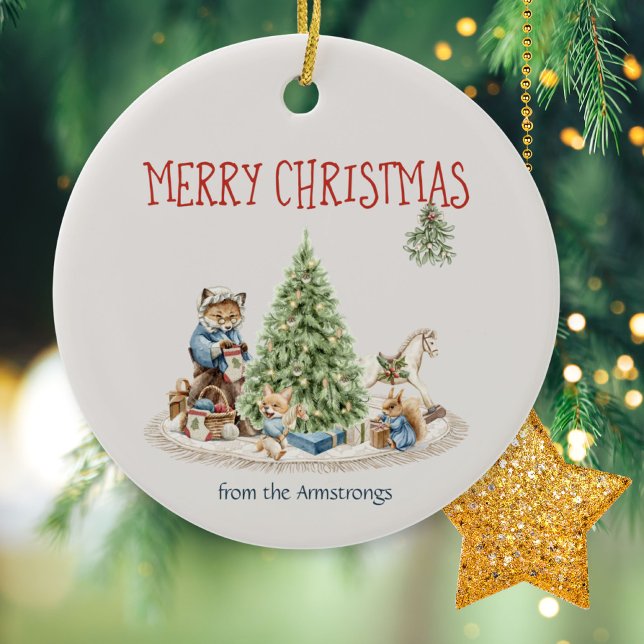 Décoration En Céramique Beaux Animaux Aquarelle Nostalgique Noël (Cute Animals Watercolor Nostalgic Christmas Ceramic Ornament ©Susanne Sachers - Sunny Mind 🌞)