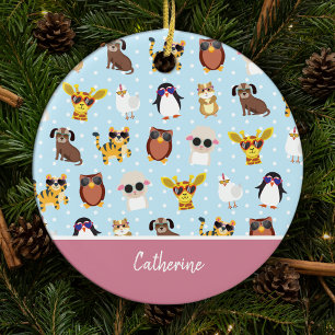 Décoration En Céramique Beaux animaux en lunettes de soleil avec nom Noël
