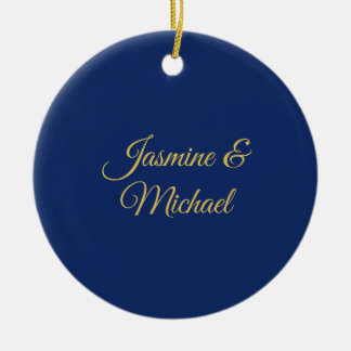 Décoration En Céramique Beaux Noms De Couple Calligraphiés Bleu Et Or