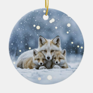 Décoration En Céramique Beaux Renards dans la neige de Noël