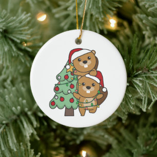 Décoration En Céramique Beaver Arbre de Noël Animaux de Noël Castors