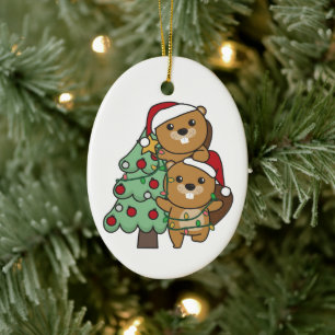 Décoration En Céramique Beaver Arbre de Noël Animaux de Noël Castors