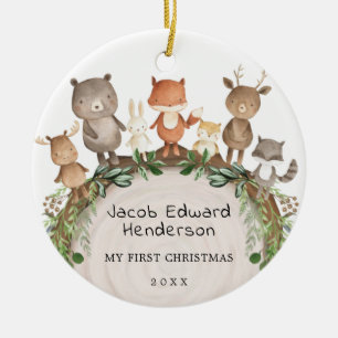 Décoration En Céramique Bébé 1er Noël Animaux de la forêt boisée