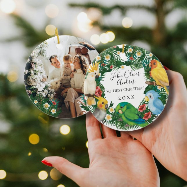 Décoration En Céramique Bébé 1er Noël Perroquets exotiques tropicaux (Créateur téléchargé)