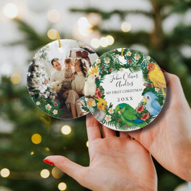 Décoration En Céramique Bébé 1er Noël Perroquets exotiques tropicaux (Créateur téléchargé)