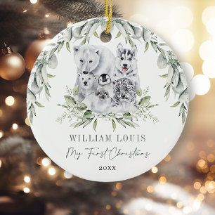 Décoration En Céramique Bébé 1er Noël Wonderland hiver Animaux artistiques