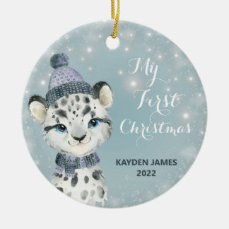 Décoration En Céramique Bébé 1er Première neige de Noël Léopard Aquarelle