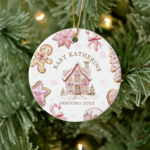 Décoration En Céramique Bébé Arrive Biscuit de Noël Rose au Gingembre