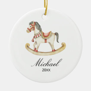 Décoration En Céramique Bébé au cheval à bascule, premier Noël