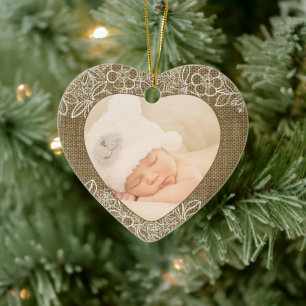 Décoration En Céramique Bébé Burlap et dentelle Premier Noël