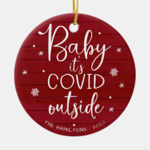 Décoration En Céramique Bébé c'est Covid dehors drôle de Noël en bois roug