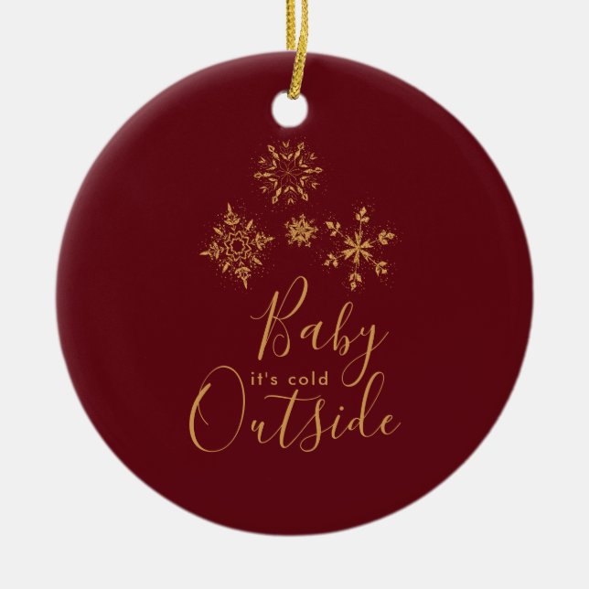 Décoration En Céramique Bébé c'est froid dehors Golden Snowflakes (Devant)