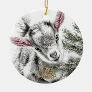 Décoration En Céramique Bébé chèvre Noël 3 et VOTRE PHOTO