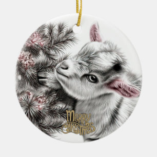 Décoration En Céramique Bébé chèvre Noël 4 et VOTRE PHOTO