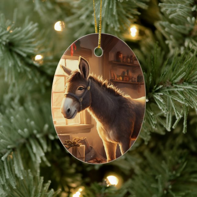 Décoration En Céramique Bébé Donkey Family Orament, Amateurs d'âne Cadeaux (Arbre)