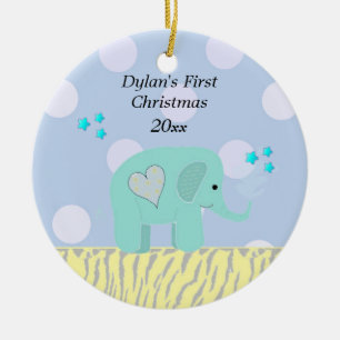 Décoration En Céramique Bébé éléphant bleu, premier Noël
