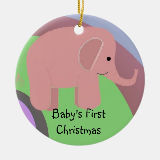 Décoration En Céramique Bébé éléphant rose premier Noël (Devant)