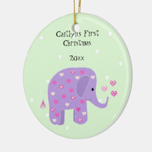 Décoration En Céramique Bébé éléphant violet, premier Noël