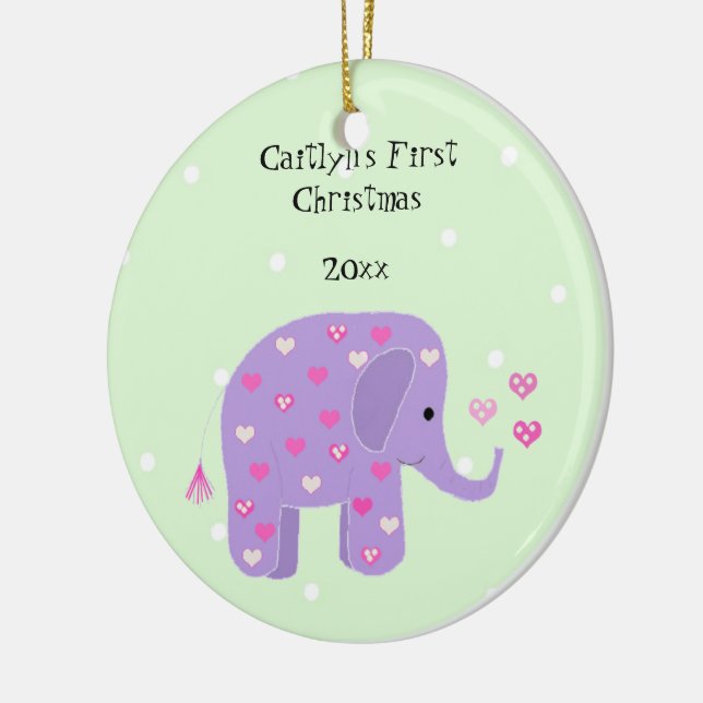 Décoration En Céramique Bébé éléphant violet, premier Noël (Gauche)