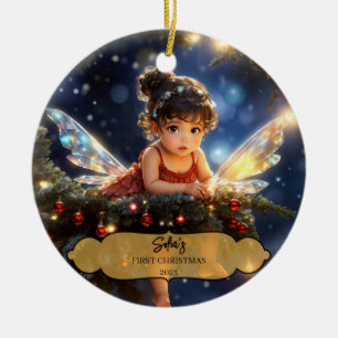 Décoration En Céramique Bébé fée magique avec des ailes dans un arbre de N