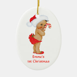 Décoration En Céramique Bébé Fille Ethnique Premier Noël en Rouge Père Noë