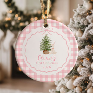 Décoration En Céramique Bébé Fille Premier Noël Oie Rose Ridicule 