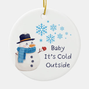 Décoration En Céramique Bébé il fait froid dehors avec un bonhomme de neig