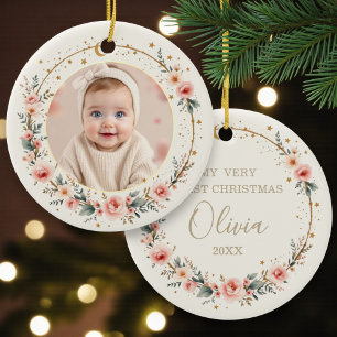 Décoration En Céramique Bébé Lune et Étoiles Premier Noël Photo