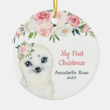 Bébé mignon 1er Noel Blush Phoque Floral