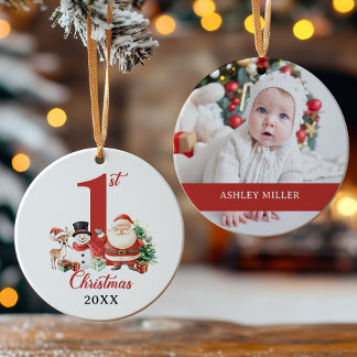 Décoration En Céramique Bébé mignon 1ère photo de Noël
