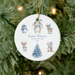 Décoration En Céramique Bébé Mon 1er Noël Bois Bleu Personnalisé