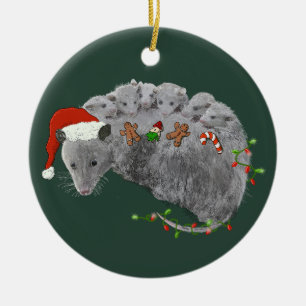 Décoration En Céramique Bébé opossum de Noël Opossums enveloppés de lumièr
