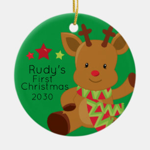 Décoration En Céramique Bébé personnalisé Rudolph Reindeer 1er Noël