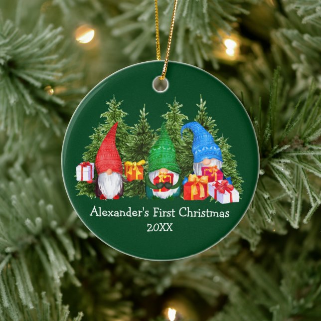 Décoration En Céramique Bébé Premier Noël Aquarelle Gnomes Vert (Arbre)