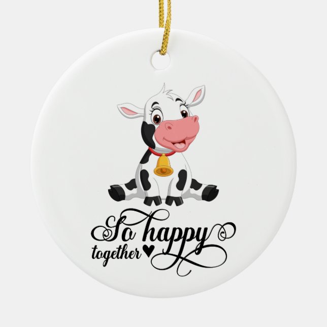 Décoration En Céramique Bébé Vache si heureux ensemble (Devant)
