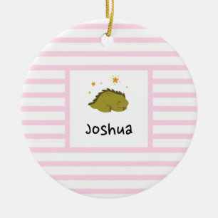 Décoration En Céramique Bébé vert Sleepy Dino   Baby Pink Stripe Modern